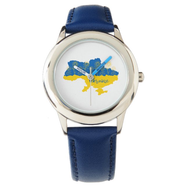 Map of Ukraine with sunflower and Ukrainian flag Watch (Front)