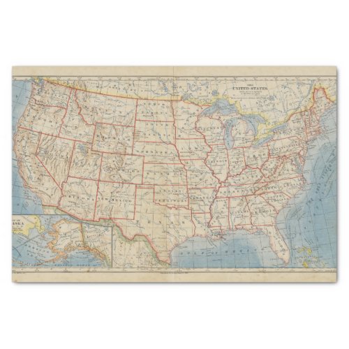 Map of United States and Alaskan Territory 1888 Tissue Paper