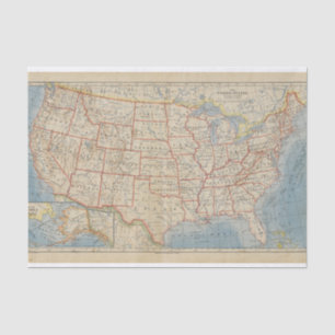 Map of United States and Alaskan Territory 1888 Tissue Paper