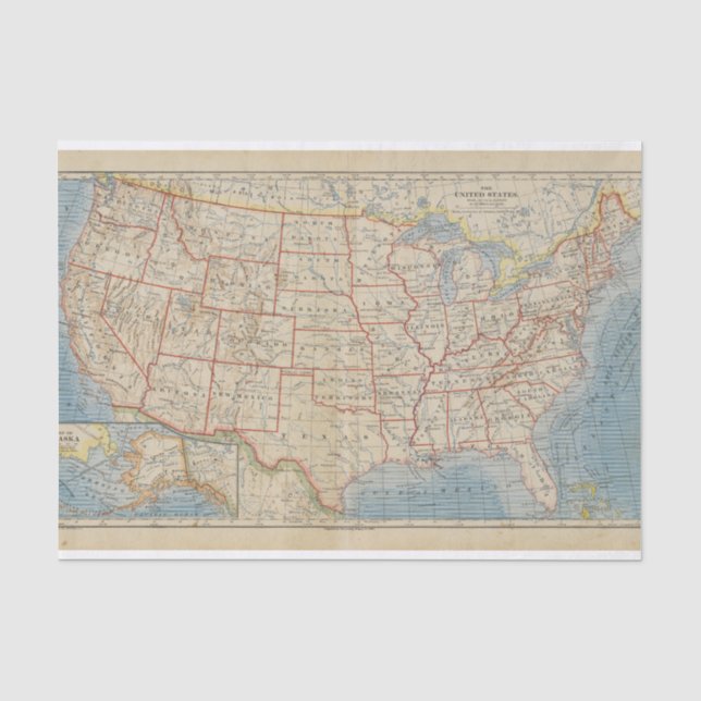 Map of United States and Alaskan Territory 1888 Tissue Paper (Front)