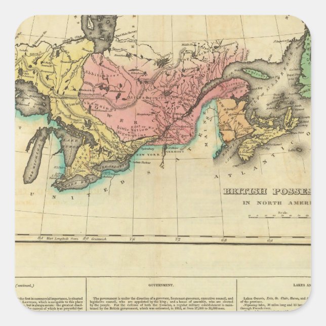 Map Of Upper And Lower Canada Square Sticker (Front)