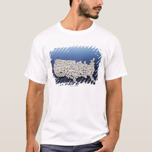 Map of USA made of white pills T_Shirt
