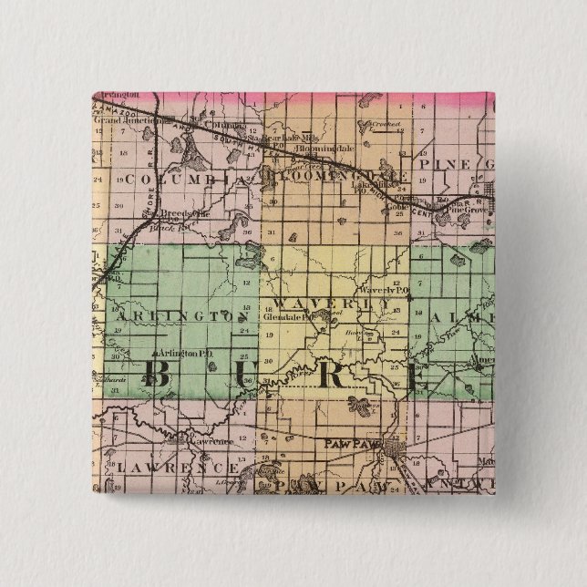 Map of Van Buren County, Michigan Pinback Button (Front)