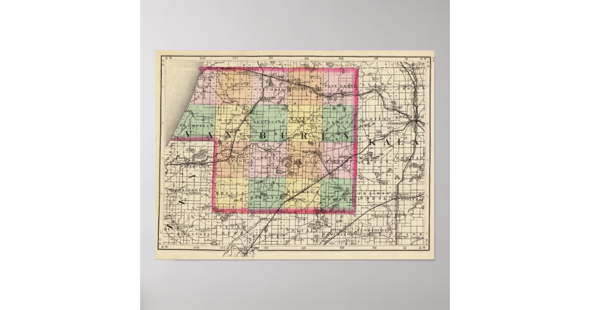 Map of Van Buren County, Michigan Poster Zazzle