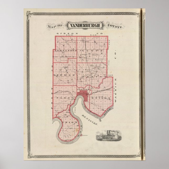 Map of Vanderburgh County Poster (Front)