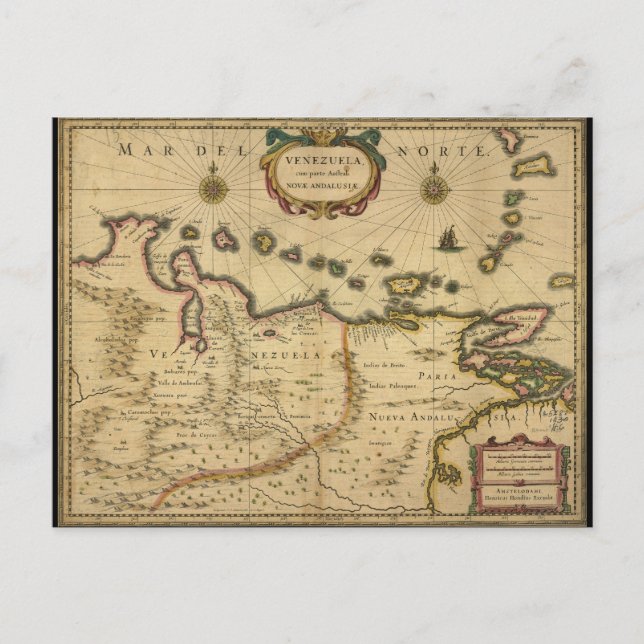 Map of Venezuela by Hendrik Hondius (1630) Postcard (Front)