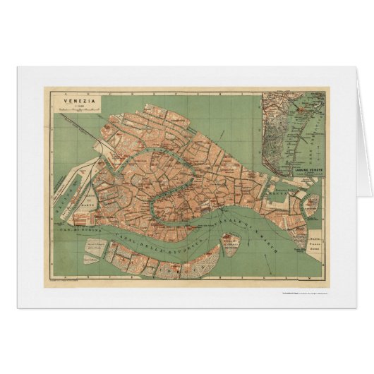 Map of Venice, Italy around 1886 Cards (Front Horizontal)