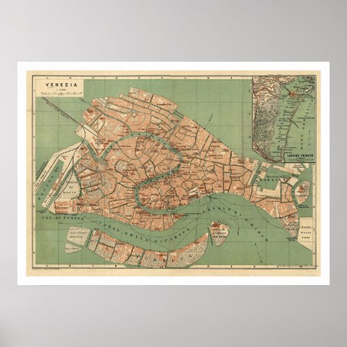 Map of Venice Italy around 1886 Poster