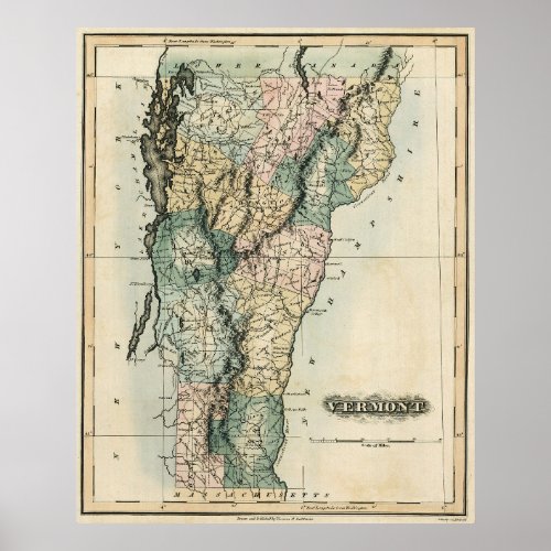 MAP of VERMONT  1826 Poster