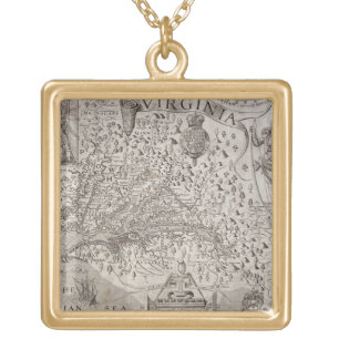 Map of Virginia, discovered and described by Capta Gold Plated Necklace
