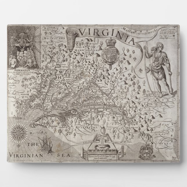 Map of Virginia, discovered and described by Capta Plaque (Front)