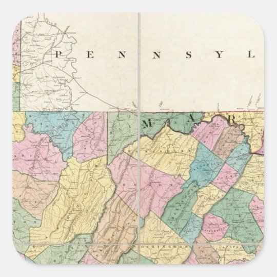 Map of Virginia, Maryland and Delaware Square Sticker | Zazzle.com