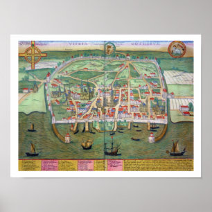 Map of Visby, from 'Civitates Orbis Terrarum' by G Poster