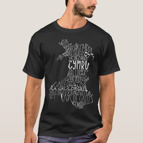 Map of Wales Languages Word Art Typography T_Shirt