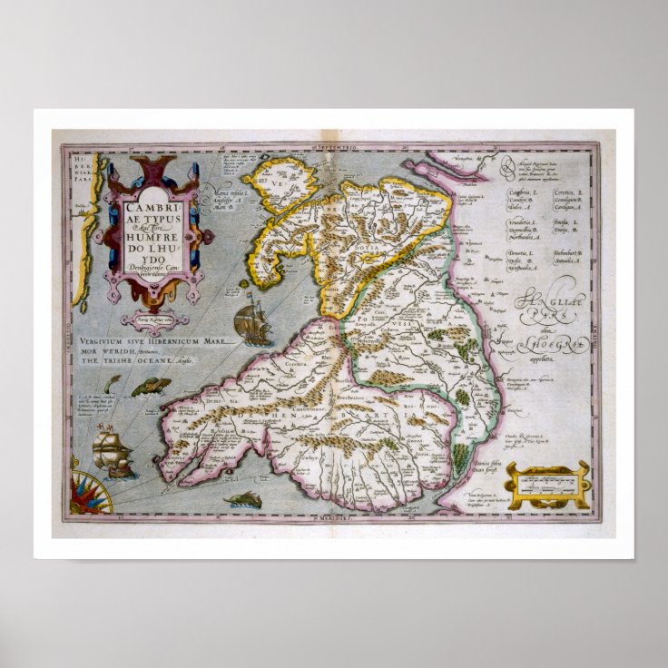 Map of Wales, published c.1630 (hand-coloured engr Poster | Zazzle