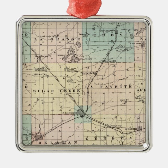 Map of Walworth County, State of Wisconsin Metal Ornament (Front)