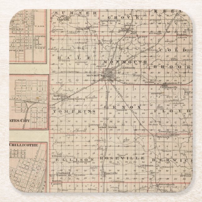 Map of Warren County, Abingdon Square Paper Coaster (Front)