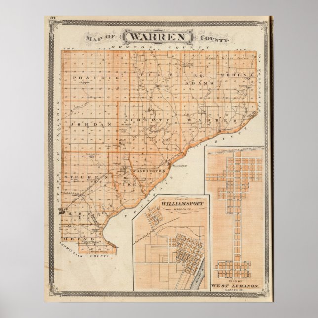 Map of Warren County with Plan of West Lebanon Poster (Front)