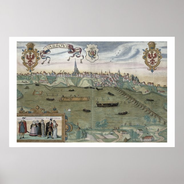 Map of Warsaw, from 'Civitates Orbis Terrarum' by Poster (Front)