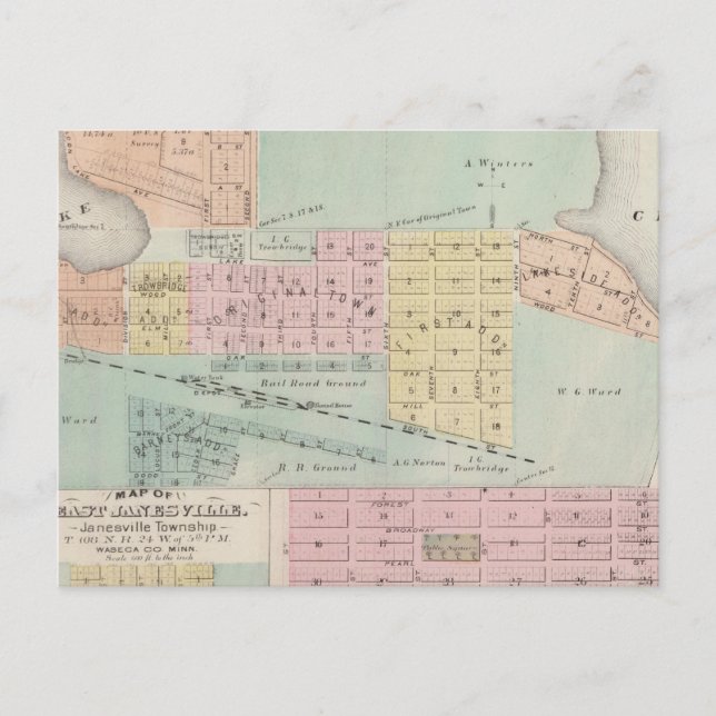 Map of Waseca, Minnesota Postcard (Front)