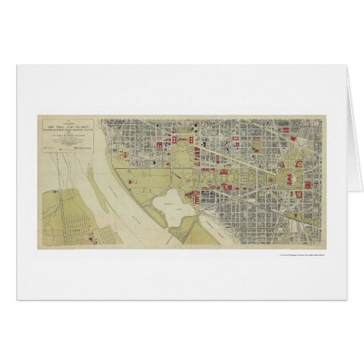 Map of Washington DC and the Mall 1917 Cards (Front Horizontal)