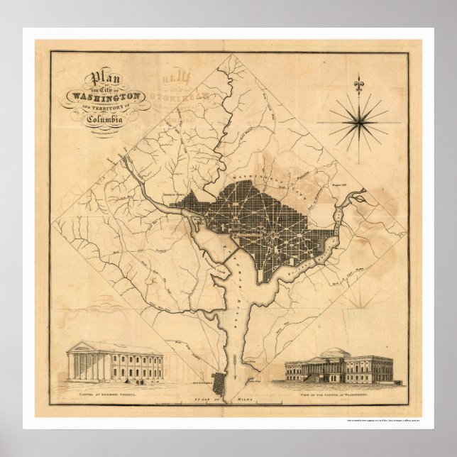 Map of Washington DC City Plan by Lizars 1819 Poster (Front)