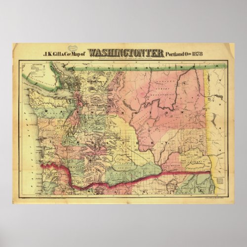 Map of Washington State 1878 Poster