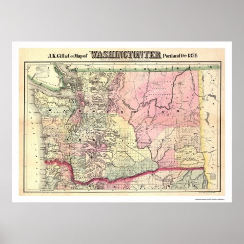 Map of Washington Territory by JK Gill 1878 Poster