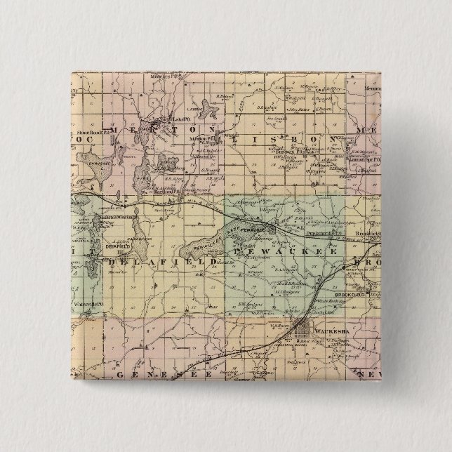 Map of Waukesha County, State of Wisconsin Button (Front)
