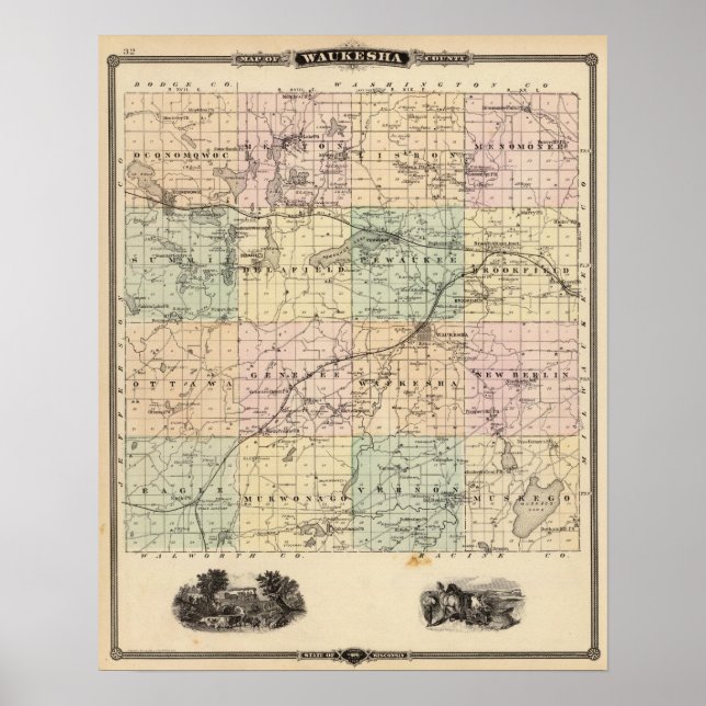Map of Waukesha County, State of Wisconsin Poster (Front)