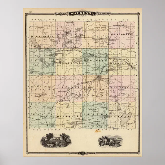 Map of Waukesha County, State of Wisconsin Poster | Zazzle