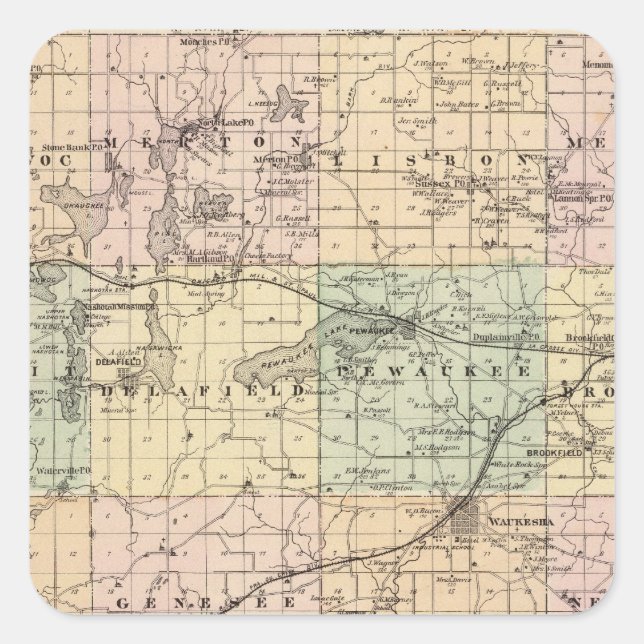 Map of Waukesha County, State of Wisconsin Square Sticker (Front)