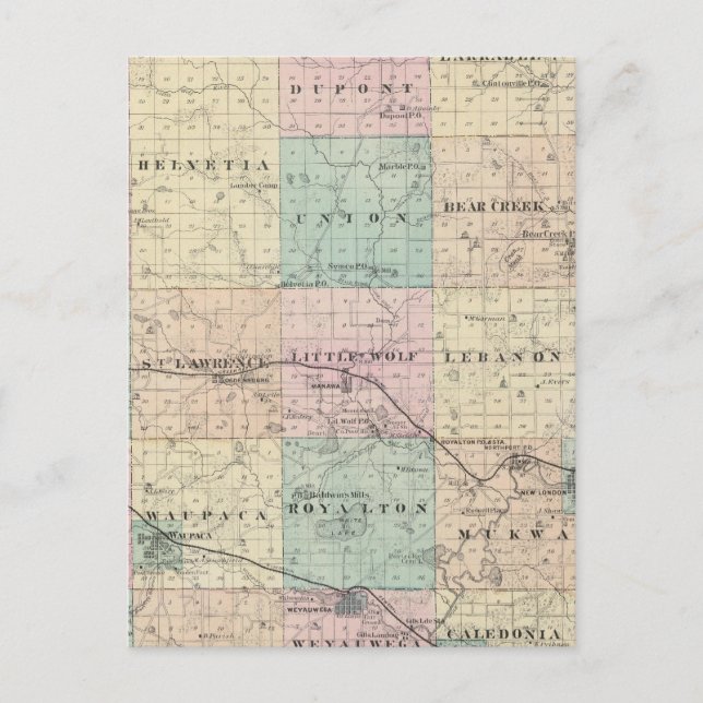 Map of Waupaca County, State of Wisconsin Postcard (Front)