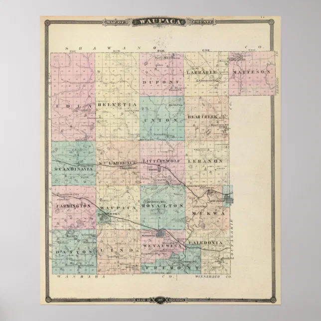 Map of Waupaca County, State of Wisconsin Poster | Zazzle