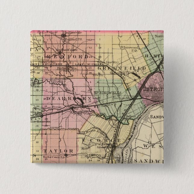Map of Wayne County, Michigan Button (Front)