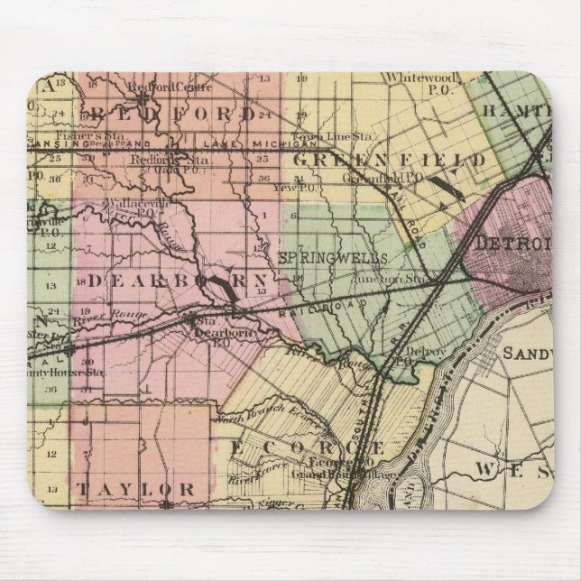 Map of Wayne County, Michigan Mouse Pad (Front)