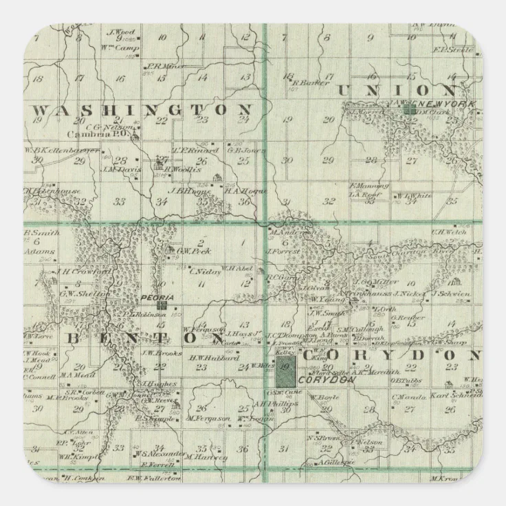 Map of Wayne County, State of Iowa Square Sticker Zazzle