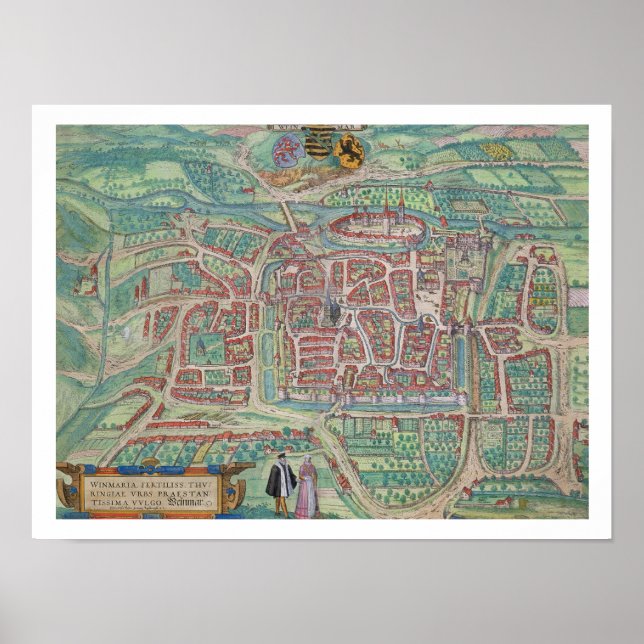 Map of Weimar, from 'Civitates Orbis Terrarum' by Poster (Front)