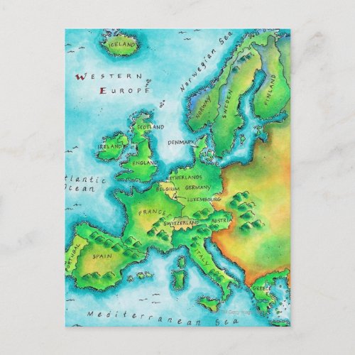 Map of Western Europe Postcard