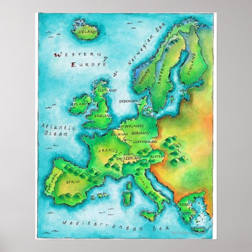 Map of Western Europe Poster