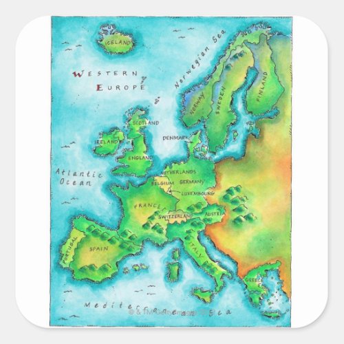 Map of Western Europe Square Sticker