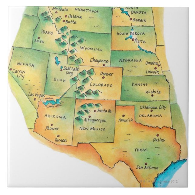 Map of Western United States Ceramic Tile (Front)