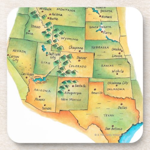 Map of Western United States Drink Coaster