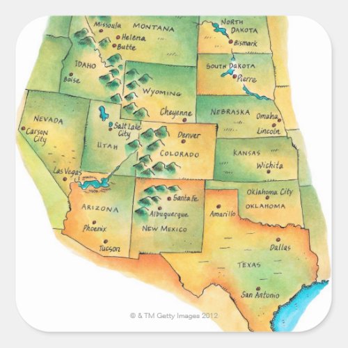 Map of Western United States Square Sticker