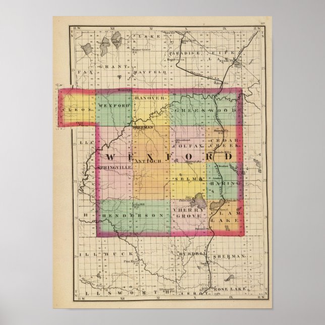 Map of Wexford County, Michigan Poster (Front)
