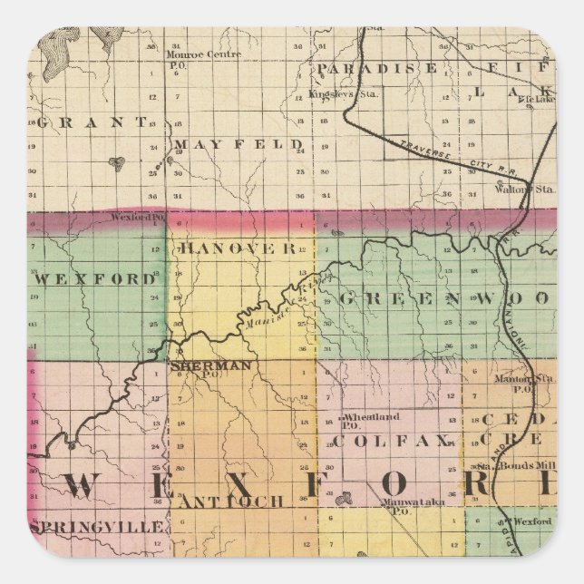 Map of Wexford County, Michigan Square Sticker (Front)