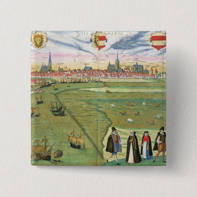 Map of Wilnis, from 'Civitates Orbis Terrarum' by Pinback Button (Front)