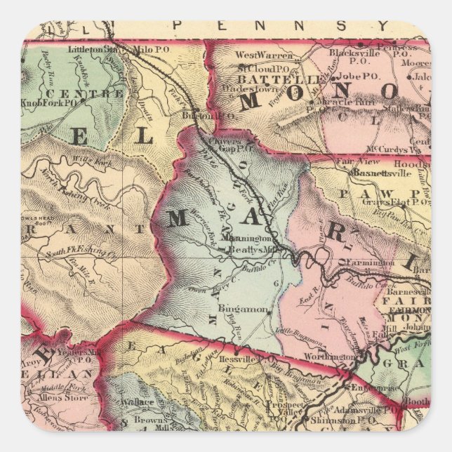 Map of Winfield, West Virginia Square Sticker (Front)