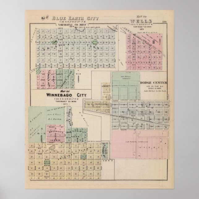 Map of Winnebago City Map of Blue Earth, Minnesota Poster (Front)
