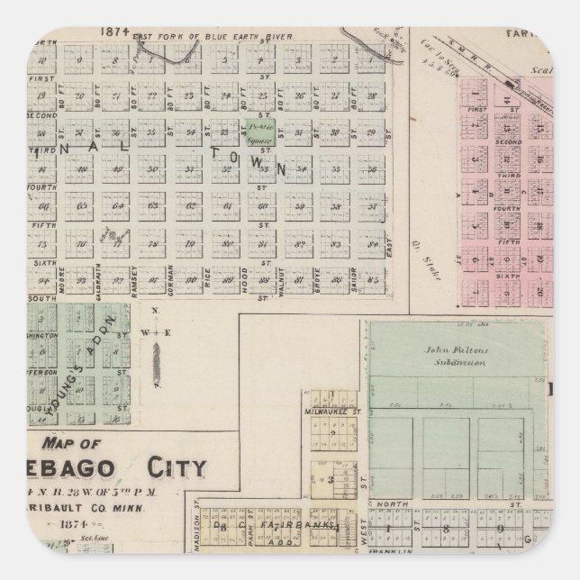 Map of Winnebago City Map of Blue Earth, Minnesota Square Sticker (Front)
